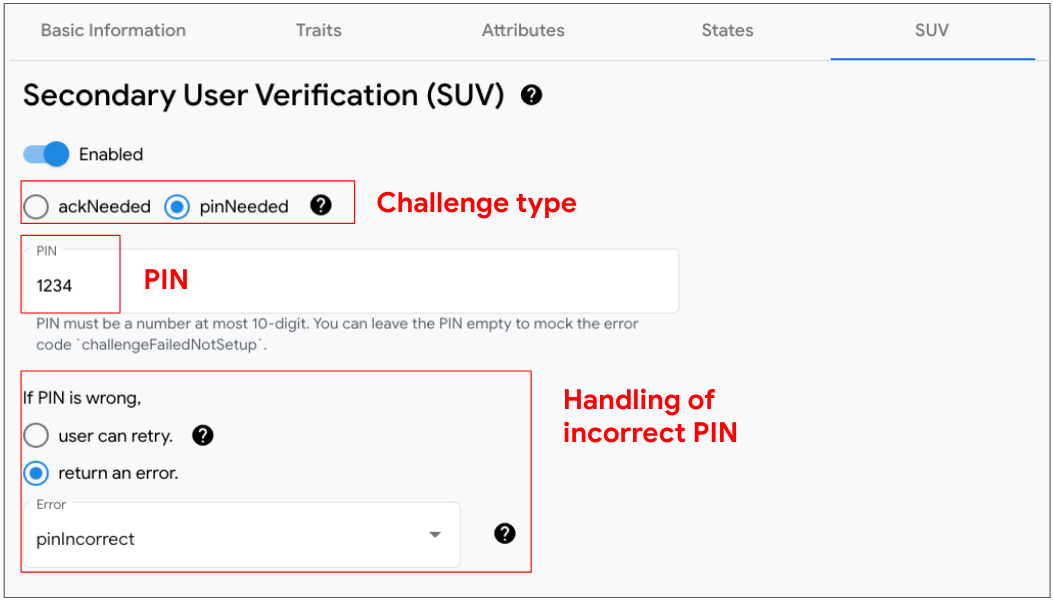Esta figura mostra a ferramenta de UX para ativar características de verificação do usuário secundário em um dispositivo selecionado no Google Home Playground.